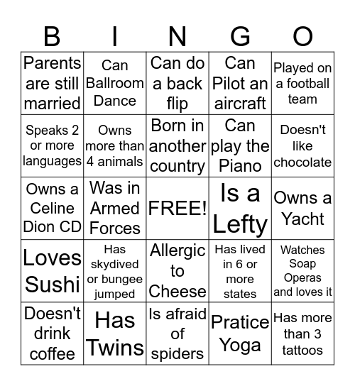 What you know about Who you know? Bingo Card