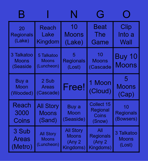 Super Mario Odyssey Challenges Bingo Card