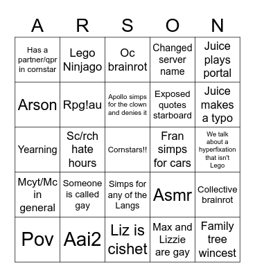 Cornstars Bingo Card