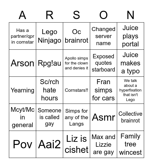 Cornstars Bingo Card