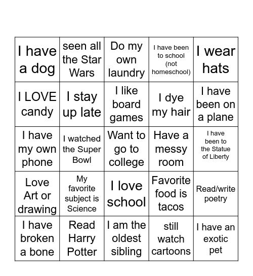 Untitled Bingo Card