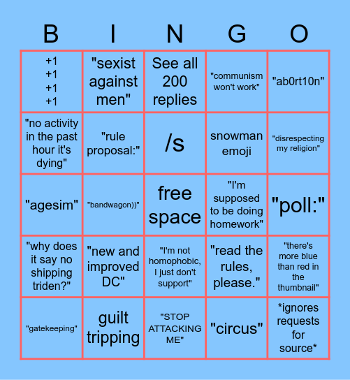 Political Debate Studio Bingo Card
