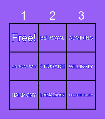 Sabr House 7 BINGO Game Bingo Card