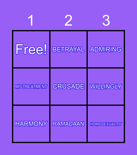 Sabr House 7 BINGO Game Bingo Card