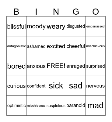 Feelings Bingo Card