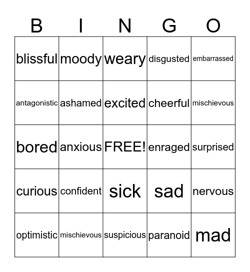 Feelings Bingo Card