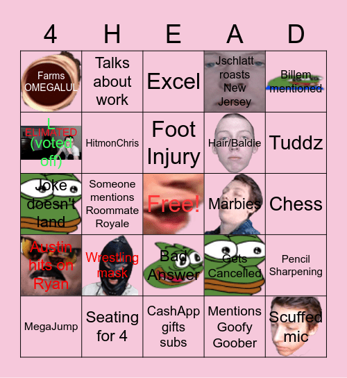 Ryan Love or Host 4Head (BINGO) Bingo Card