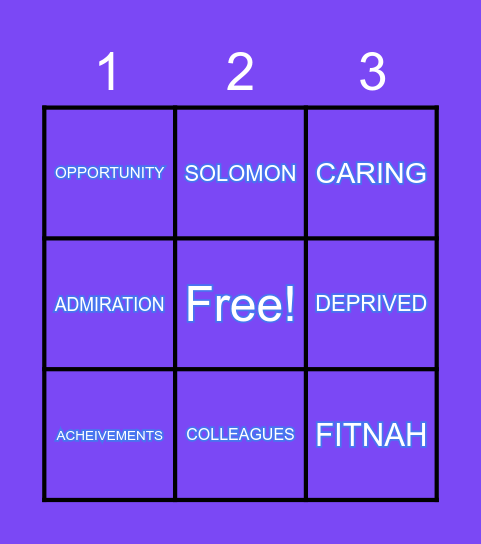 Sabr House 8 BINGO Game Bingo Card