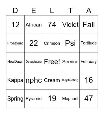 DELTA Bingo Card