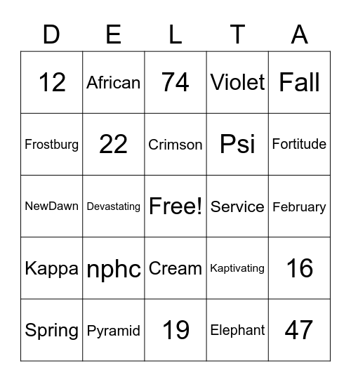 DELTA Bingo Card