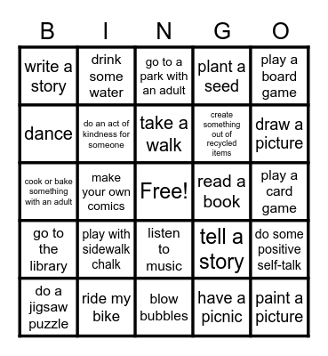 Washington Activity BINGO Card