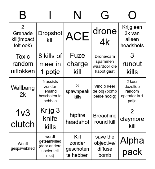 Regenboog 6 Bingo Card