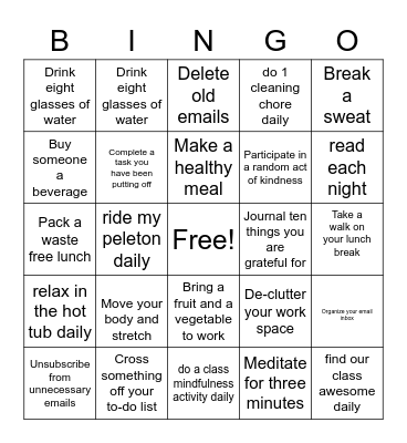 Wellness Bingo Card