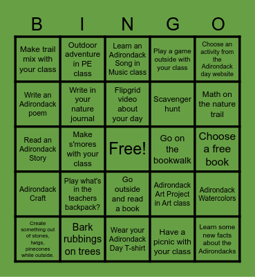 Adirondack Day Bingo Card