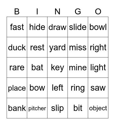 Homographs Bingo Card