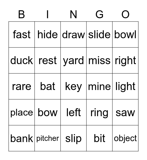 Homographs Bingo Card