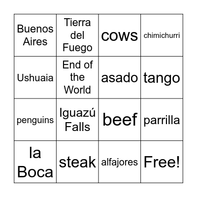 Argentina Bingo Card