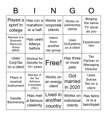 Spring 2021 BTS Intern BINGO Card Bingo Card