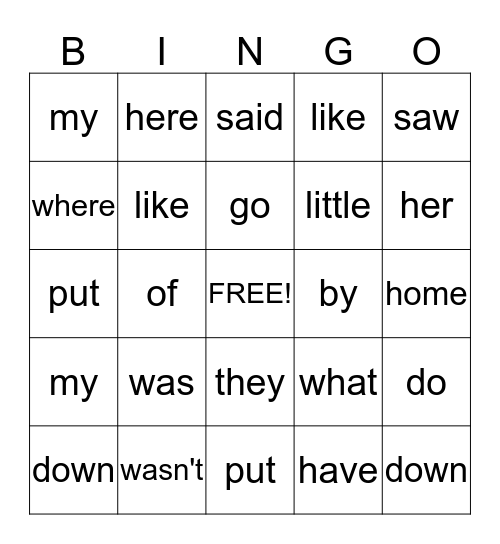 SIGHT WORDS #2 Bingo Card