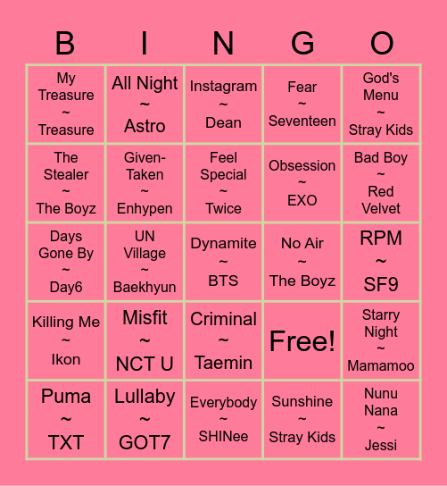 minjae's bingo 2 💗 Bingo Card