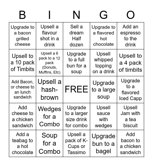 Upsell Bingo Card