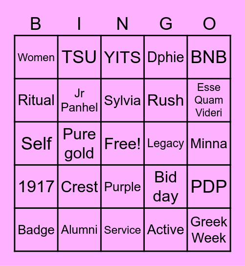 Delta Phi Epsilon Bingo Card