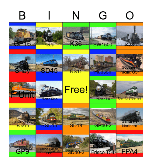 Railways in Wyoming, Colorado, Arizona, New Mexico, Texas and California Bingo Card