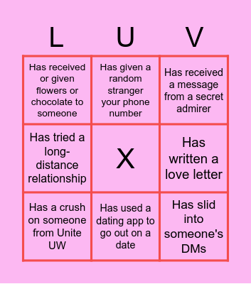 Unite UW Valentine's day! Bingo Card
