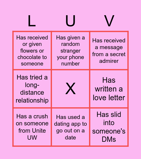 Unite UW Valentine's day! Bingo Card