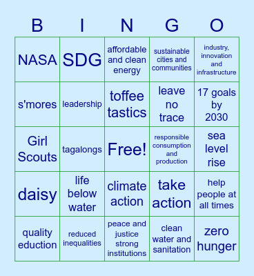 Girl Scout Global Action Bingo Card