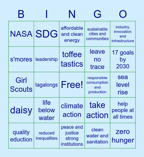 Girl Scout Global Action Bingo Card