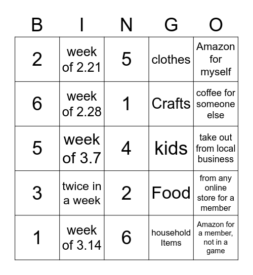 Random Acts of Kindness Bingo Card