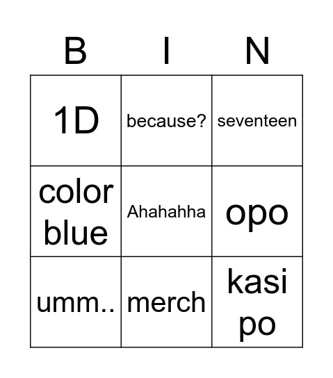 CG ^-^ Bingo Card