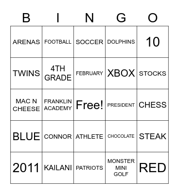 CONNOR AND KAILANI Bingo Card