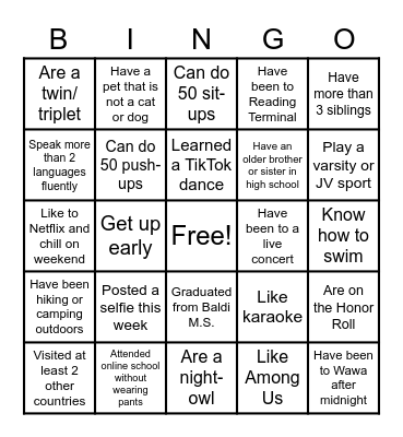 Getting to Know You Bingo Card