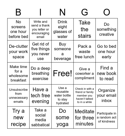 Wellness Bingo Card