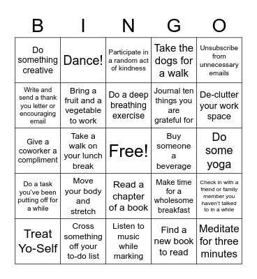 Wellness Bingo! Bingo Card