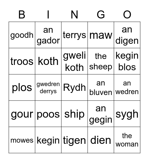 Holyewgh an Lergh gerva1 Bingo Card
