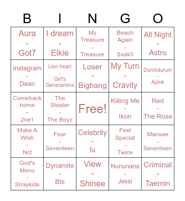 Dkyeomie Bingo Card