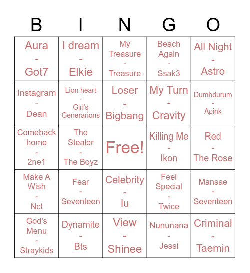 Dkyeomie Bingo Card
