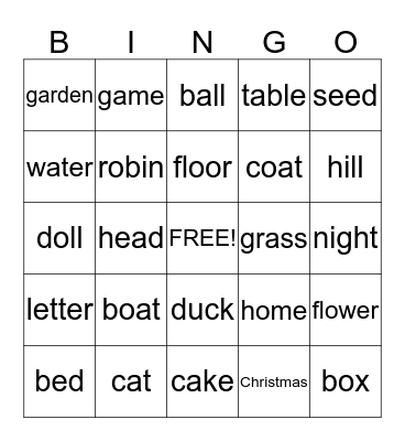 nouns Bingo Card