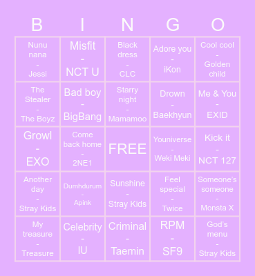 @hannielovesyou Bingo Card