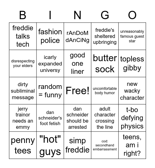 iCarly BINGO Card