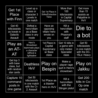 Battlefront 2 Challenges Bingo Card