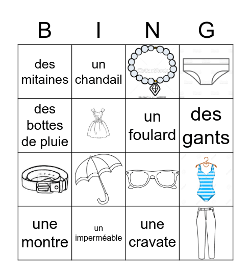 Les vêtements Bingo Card