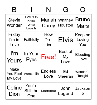 Valentine's Day Love Bingo Card