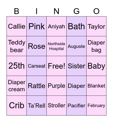 Maci’s Baby Shower Bingo Card