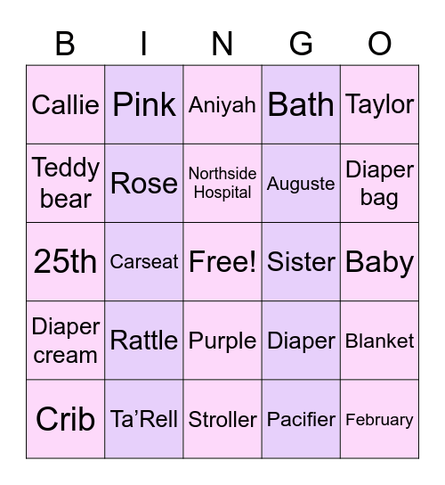 Maci’s Baby Shower Bingo Card