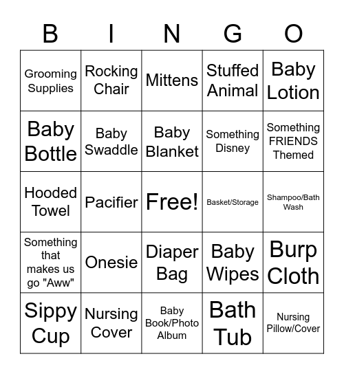 Baby Shower Bing-O Bingo Card