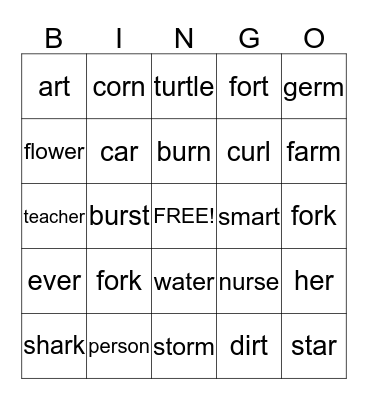 R-Controlled Vowels  Bingo Card